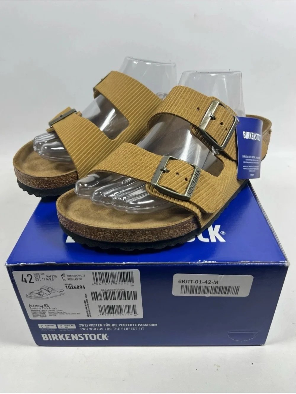 Birkenstock 💅 Arizona Corduroy Suede Cork Embossed Brown Sandals 6 6.5 37 42 - Picture 1 of 8